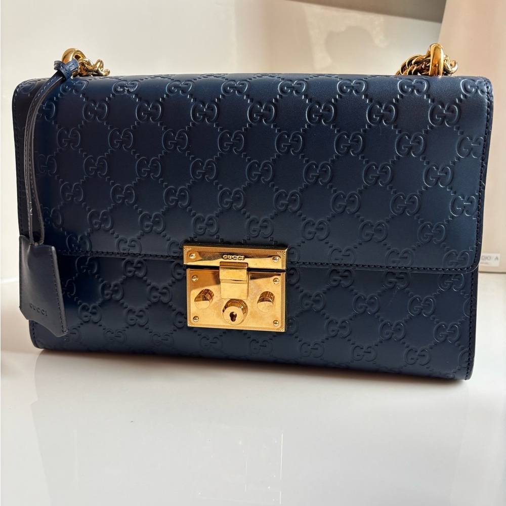 Gucci Navy Blue Leather Shoulder Bag